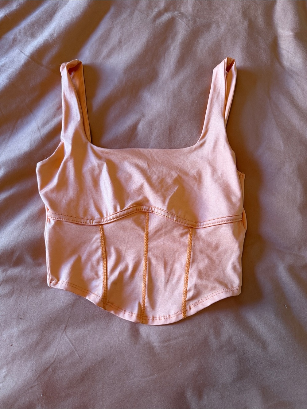 Square-Neck Peach Corset-Style Crop Top
